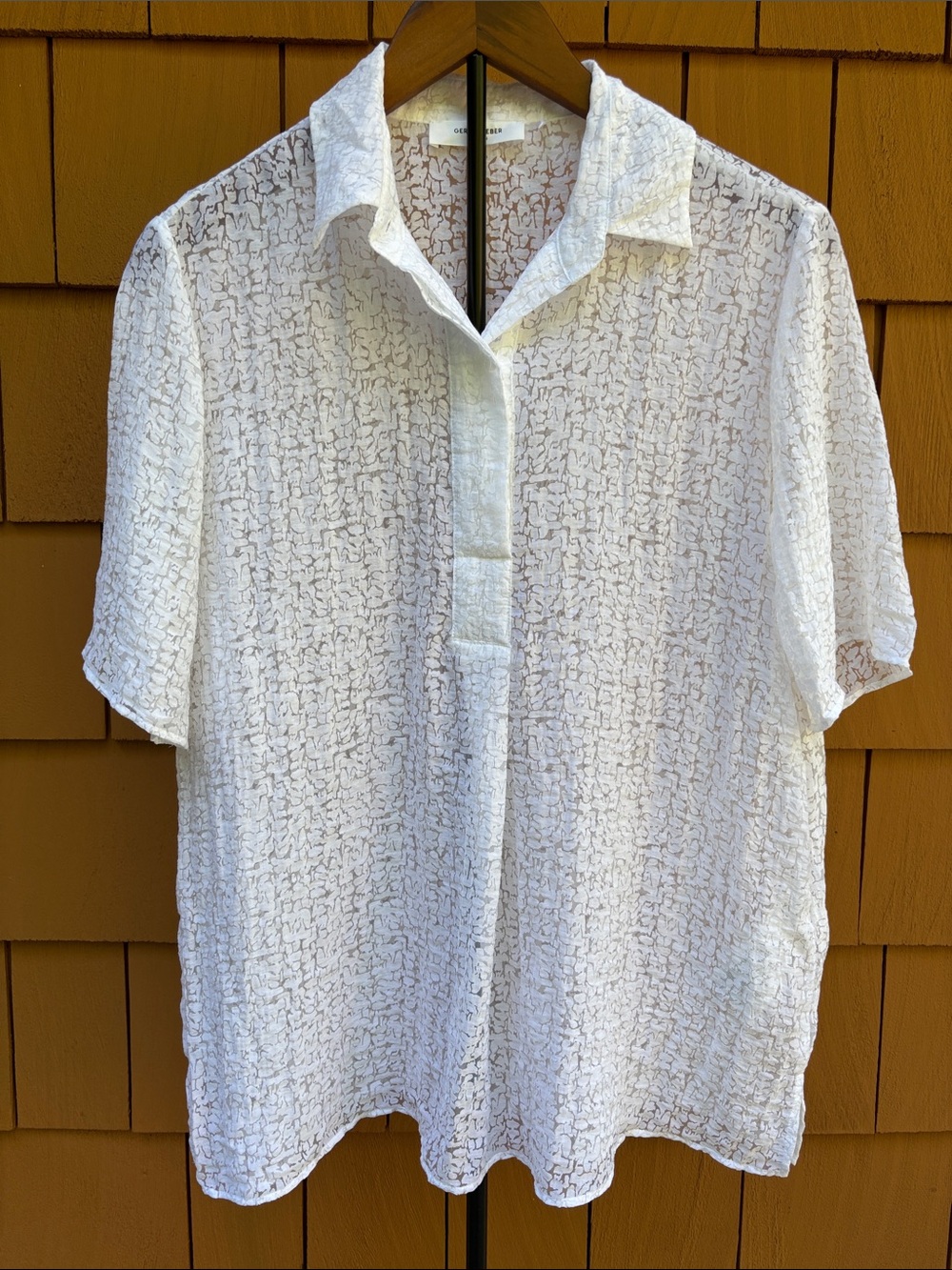 GERRY WEBER | White Semi-Sheer Euro-chic Textured Popover Blouse Top | Size 8